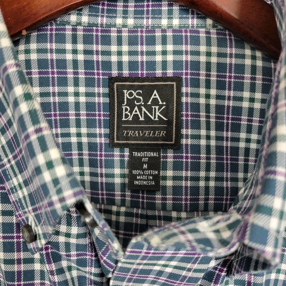 Jos.‎ A. Bank Shirt Size Medium Green Plaid Long Sleeve Button Down - Picture 4 of 4